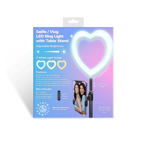 NWT Dixie & Charli Selfie / Vlog LED HEART Ring Light - Picture 2 of 3